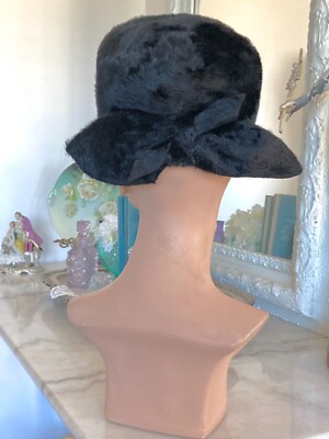 Vintage Martins Women Fur Hat Womens Vintage 1960s Mr Martin BLACK Plush Fur Felt Hat With  main image 3