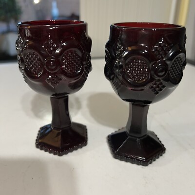 4 Vintage AVON Ruby Red 1876 Cape Cod Collection Wine Goblets - Bayberry