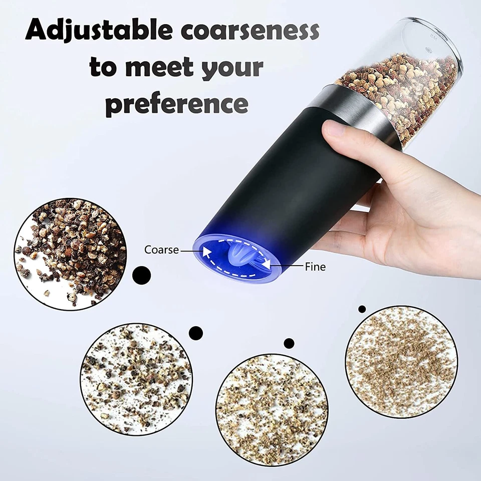 2 Pack Gravity Electric Salt and Pepper Grinder Mill Shaker Adjustable Automatic - Image 4 of 4