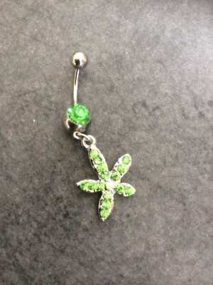 VXS Piercing Bauchnabel Banane Edelstahl Hypoallergen Strass Blatt 1,60 mm