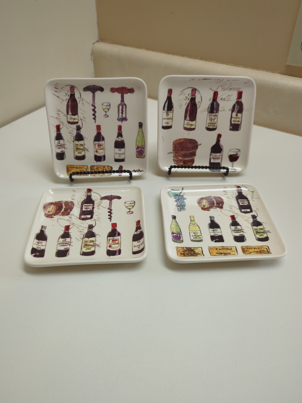 Williams Sonoma Appetizer Plates 5.5" Wine Bottles Cork Barrel Script