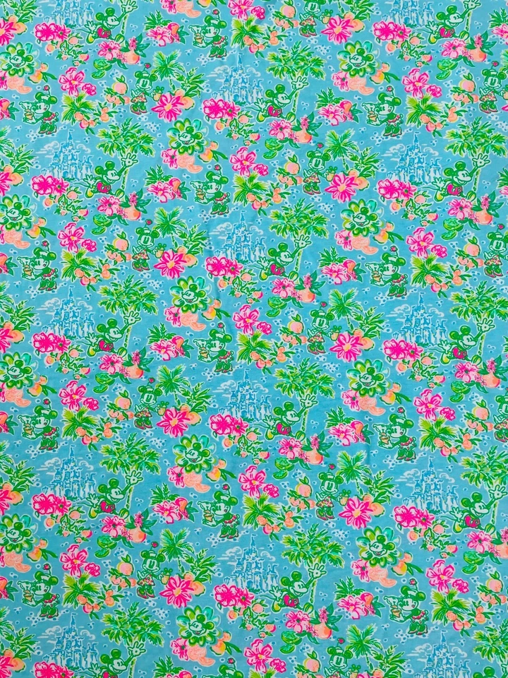 "Tela de algodón Lilly Pulitzer Slub azul Ibiza Lilly Loves Disney 1 yarda 36"x 60""" Foto 3 de 4