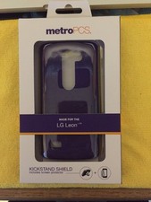 Funda protectora púrpura Lg Leon Metro PCS soporte + protector de pantalla
