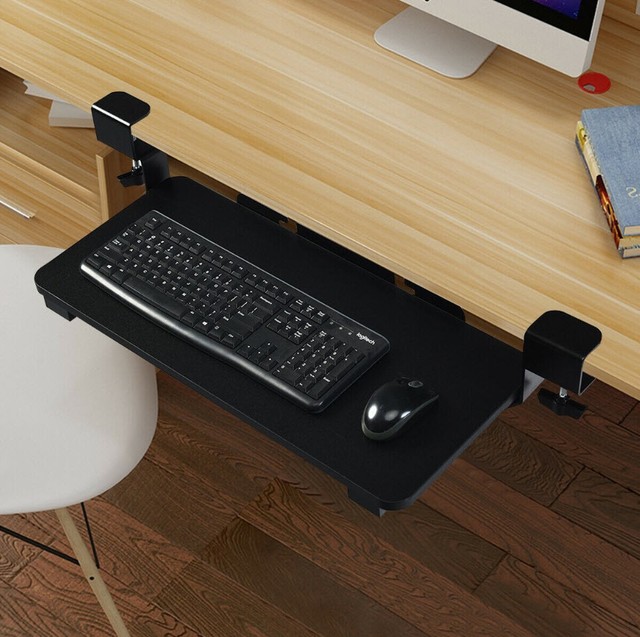 ADJUSTABLE KEYBOARD TRAY ClampOn Under Desk Drawer Retractable Wood eBay