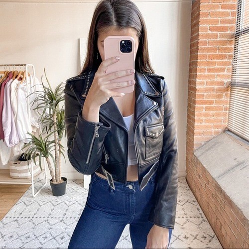 sandro cropped leather jacket