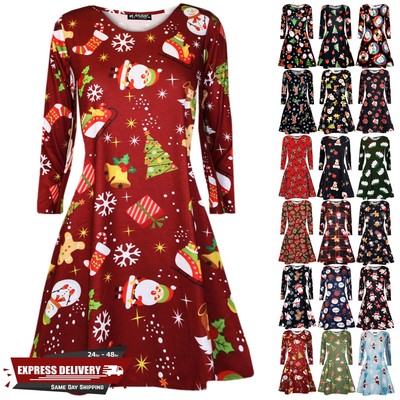 Kinder Mädchen Weihnachten Swing Kleid Weihnachtsgeschenke Süßigkeiten Pinguin Rentier