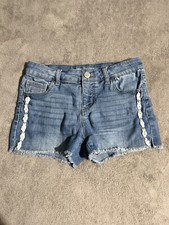 CHEROKEE Girls Youth Size L Blue Embroidered Denim Shorts F7 