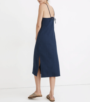 madewell knit apron cami dress BLUE CROSSHATCH TEXTURE KNEE-LENGTH Sz L tulle A-line gown