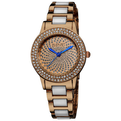 Women's August Steiner AS8052RG Crystal Glitz White Ceramic Link Bracelet Watch