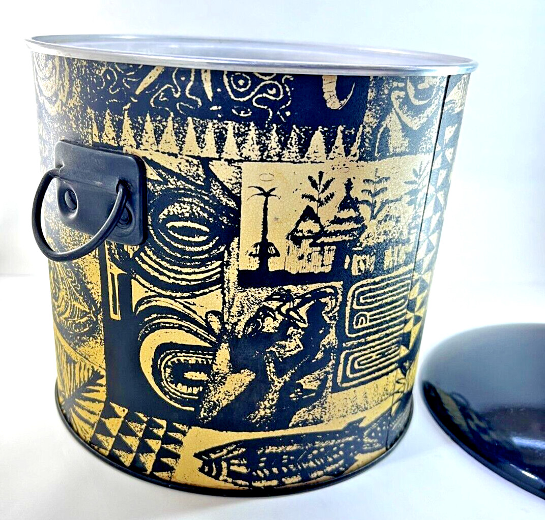 Vintage Greek Patterned Aluminum Insulated 2 Handled Lidded Ice Bucket