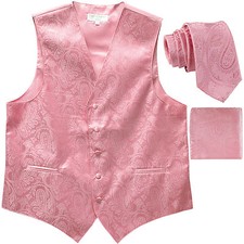 New Men's Formal Vest Tuxedo Waistcoat 2.5" necktie set paisley wedding pink