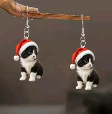 Tuxedo cat earrings Christmas Acrylic Flat 2D fashion jewelry NEW Free Ship