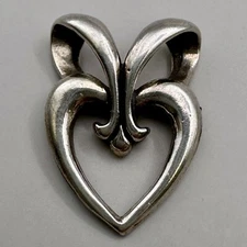 Heart Slide Pendant Fleur-De-Lis Design Signed Sunwest Sterling Silver