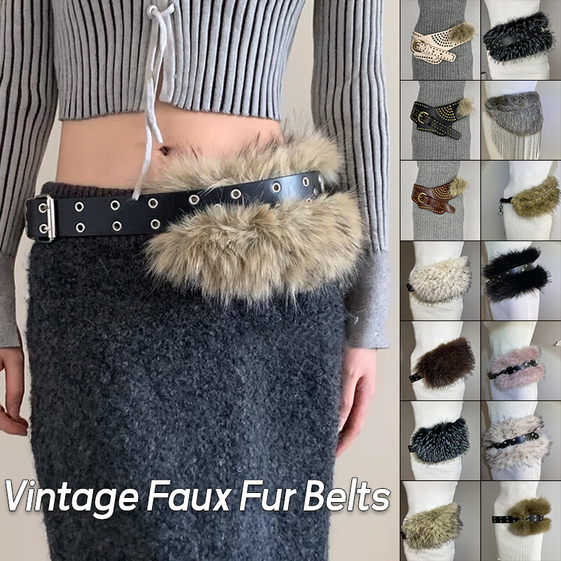Vintage PU Leather Faux Fur Belt Medieval Belt Waistband  display picture 1