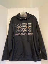 Men  s Realtree Black Hoodie Hooded Sweatshirt XL American Flag Antlers