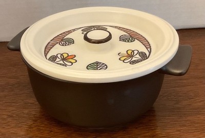 Vintage Flame Chef Brown Floral Ceramic Casserole w/ Vented Lid 6  x 3 