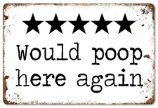 CrazySign Would Poop Here Again - Funny Five Star Rating Bathroom Sign Decor ...