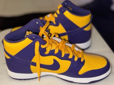 Nike Dunk High Yellow Purple Cushioned Leather Basketball Athletic Sneaker