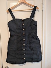 Black Denim Dress Size 10 Grunge Minimalist Edgy Y2K Utility Goth Streetwear 