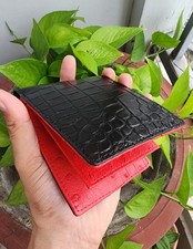 Black/red Doubeside Genuine EXOTIC / Ostrich Leather Skin Men's Bifold Wallet