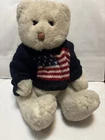 TY Buddy Curly Bear 17" American Flag Sweater Vintage 1990 Patriot 4th of July