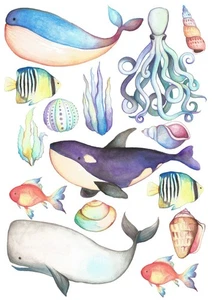 Sealife Whale Fish Ocean Self Adhesive Wall Sticker