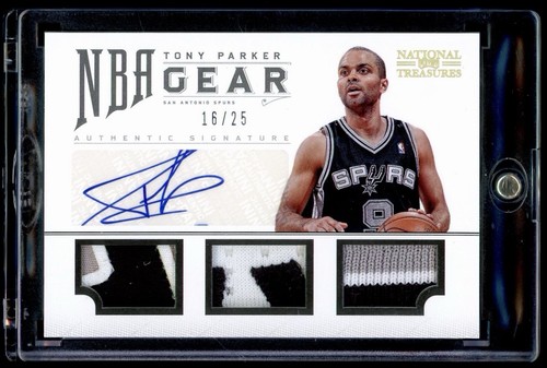 2012 National Treasures Gear Tony Parker Game Used Triple Prime Patch Auto /25