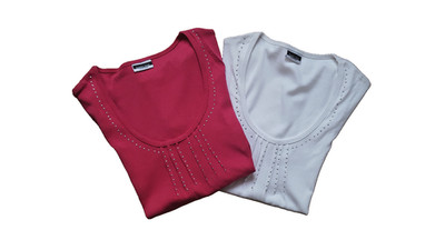2 Shirt Basic Line Casual Wear - Größe 40/42 - Pink + Weiß - Kurzarm