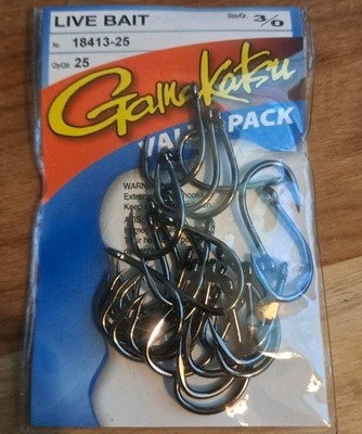 Gamakatsu Live Bait 18413-25 Size 3/0 Fishing Hooks  Qty. 25 Value Pack