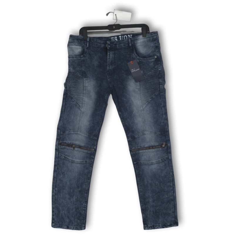 US ICON Men's Dark Blue Denim Jeans Size 38x30 Straight Leg Acid Wash Casual
