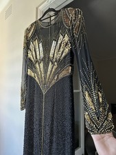 Vintage 80s Icon Lillie Rubin Gatsby Sequin Starburst Dress ✨ Art Deco Gown 12 L