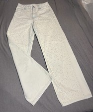 ZARA Big Girl Rhinestone Light Blue Wide Leg High Waist Jeans Size 13-14 Years