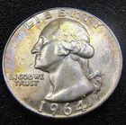 1964 Washington Quarter 25C - 90% Silver - Philadelphia - BU Fantastic Toning