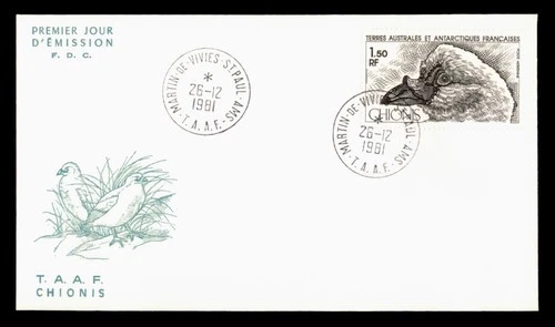 DR WHO 1981 FRENCH ANTARCTIC FSAT FDC CHIONIS BIRD CACHET 1.50 w29440