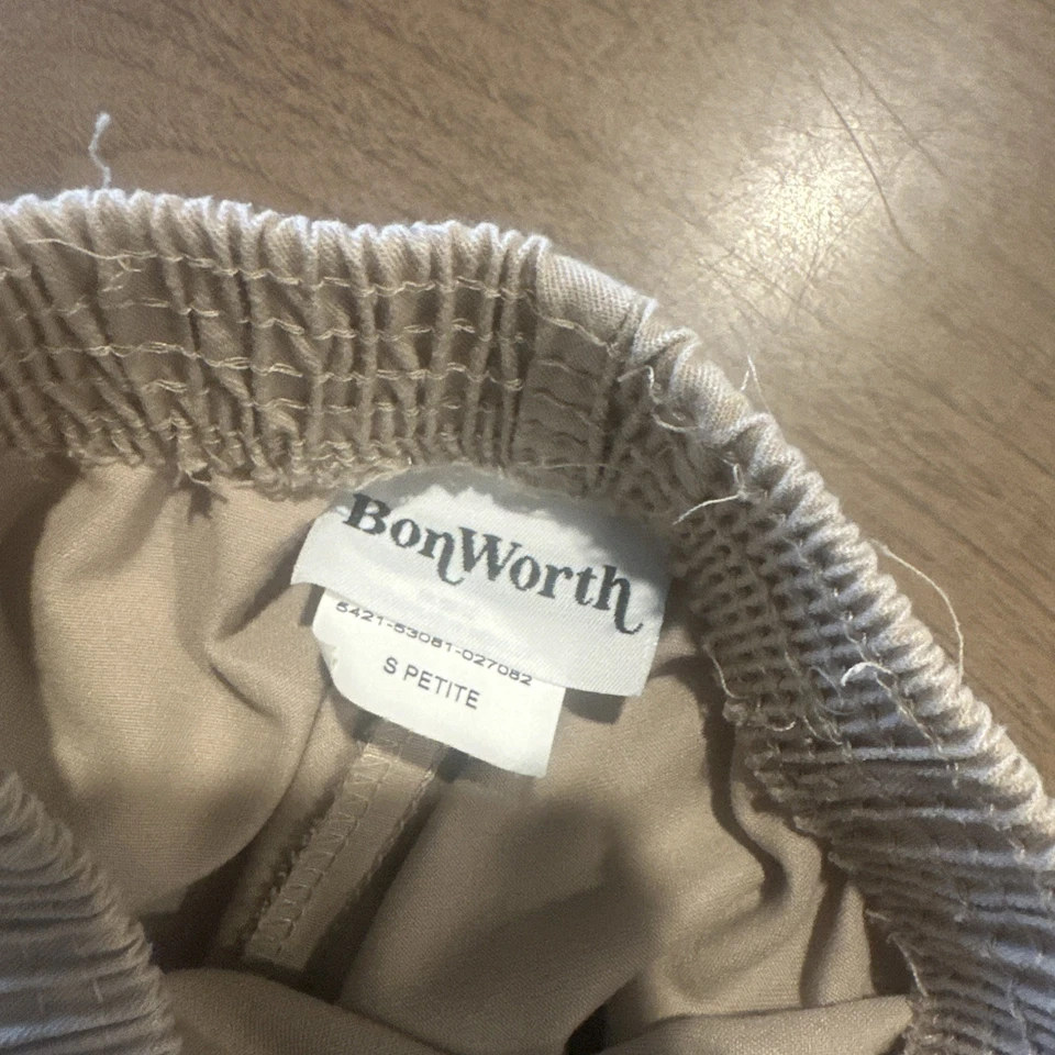 Pantalones Bonworth para mujer pequeños tostados cintura elástica bordado Foto 4 de 4
