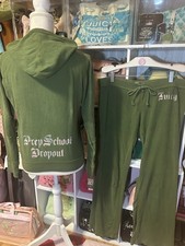 Y2K Vintage Juicy Couture Green Thermal Knit Tracksuit Pink PREP SCHOOL DROPOUT