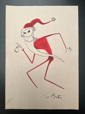 Tim Burton Zeichnung auf altem Papier (Handmade) signiert und gestempelt Kuns...