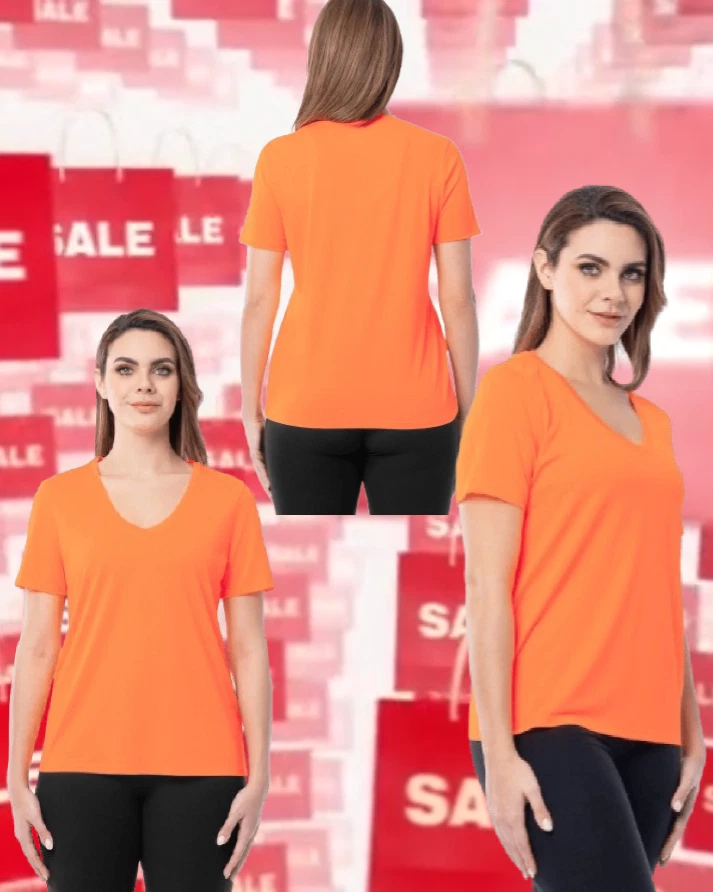 Athletic Works Women's SIZE XL 16-18 Active Texture Knit V-Neck Tee Orange NEW - Picture 5 of 24