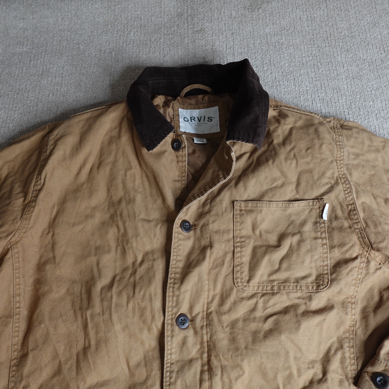 Orvis Mens Jacket 2XL Beige Barn Chore Coat Corduroy Collar