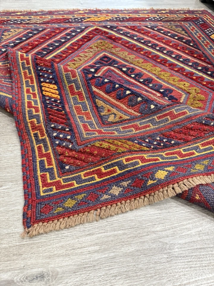 Handmade Afghan Mushwani Tribal Wool Rug, Vintage Rug, Size: 140 X 120 Cm - image 4 of 4