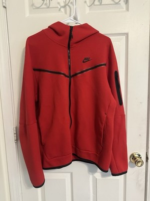 Nike Tech Fleece Men's Full-Zip Hooded Jacket Red/Black L Zip Pockets Size L
