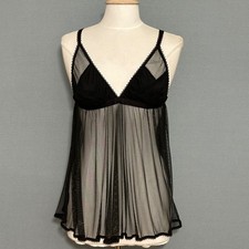 Victorias Secret Womens Nightie L Black Sheer Mesh Babydoll Chemise Lingerie