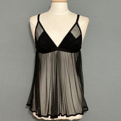 Victorias Secret Womens Nightie L Black Sheer Mesh Babydoll Chemise Lingerie