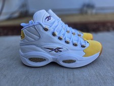 Title: Reebok Question Mid Yellow Toe White Yellow Purple Size 9.5 Brand New No