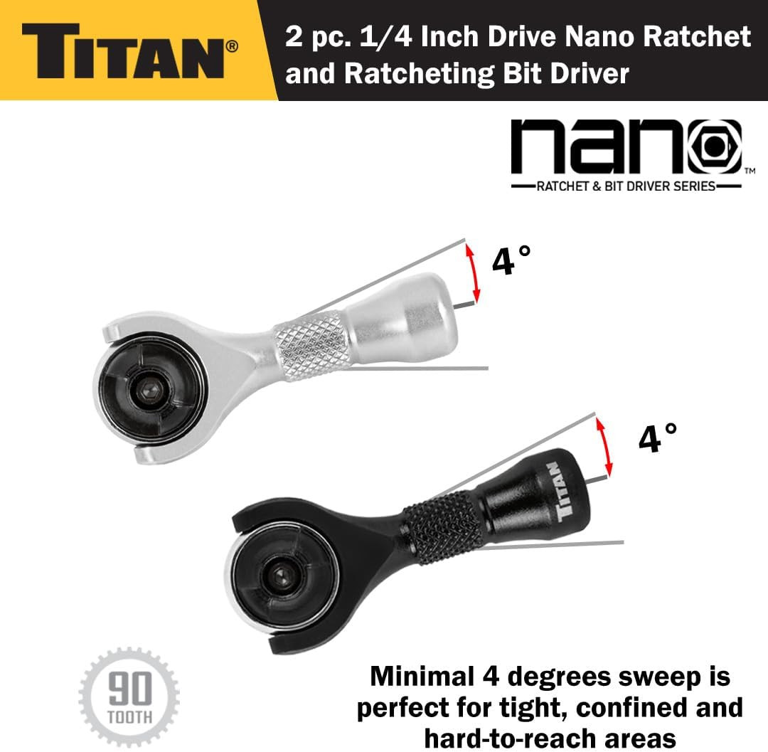 11332 2-Piece 1/4-Inch Drive X 2-1/4-Inch 90-Tooth Swivel Head Nano Ratchet and 