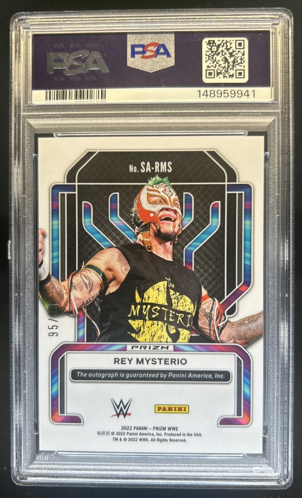 2022 Panini Prizm WWE Rey Mysterio Superstar Auto Red #/99 PSA 10 GEM MINT view 2