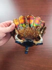 Pretty Purple Northwood Carnival Glass Leaf & Beads Pattern Nut Bowl