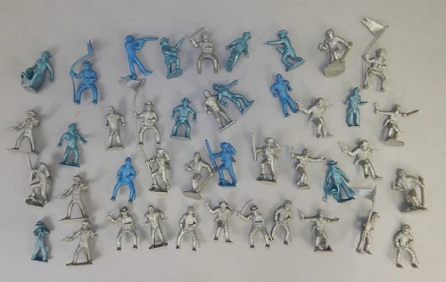 42p 1960s Marx Civil War Western fort 45mm figure lot metallic blue gray