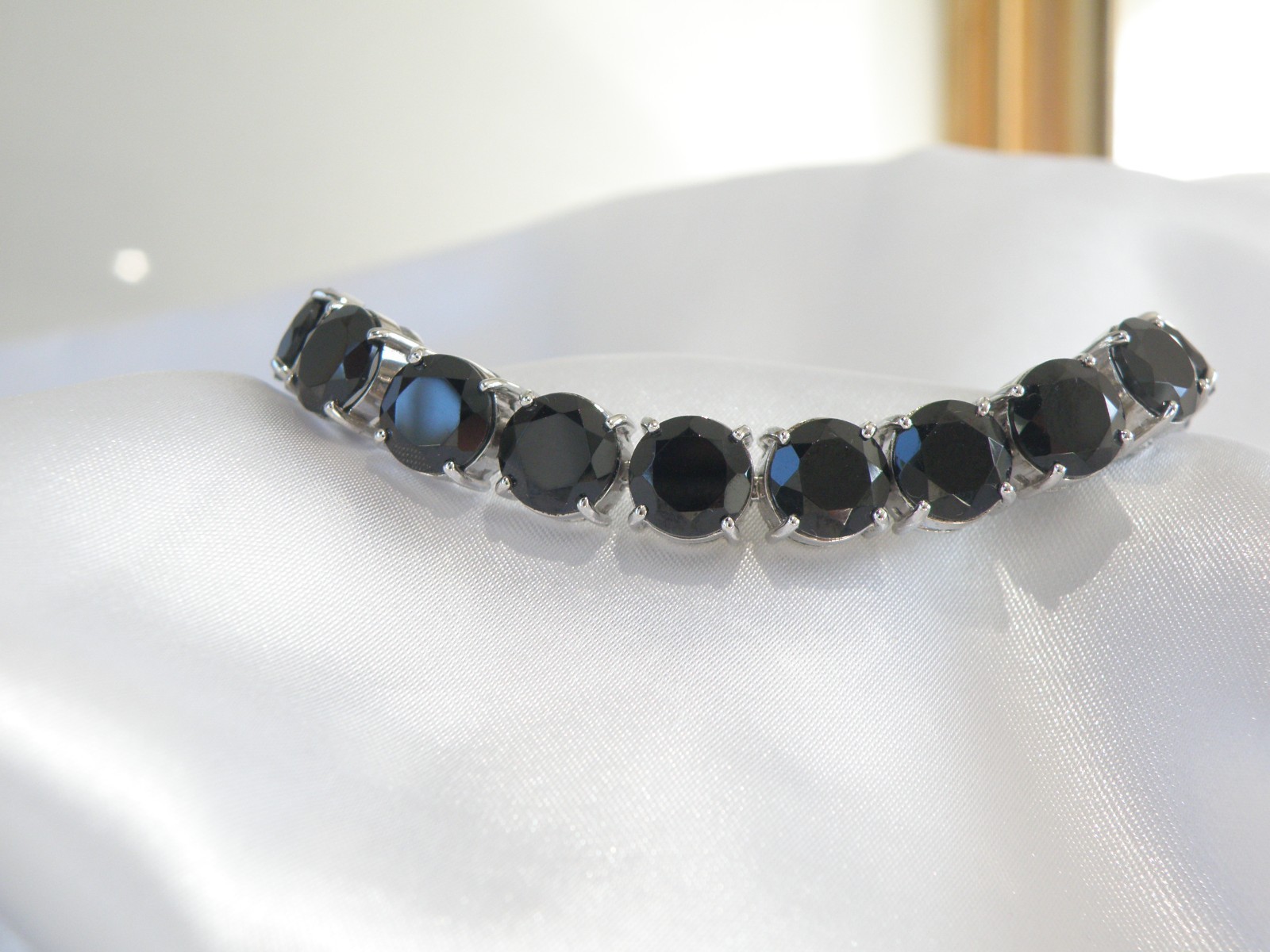 Sterling Silver 925 Natural 50tcw Black Spinel Tennis Bracelet 8"