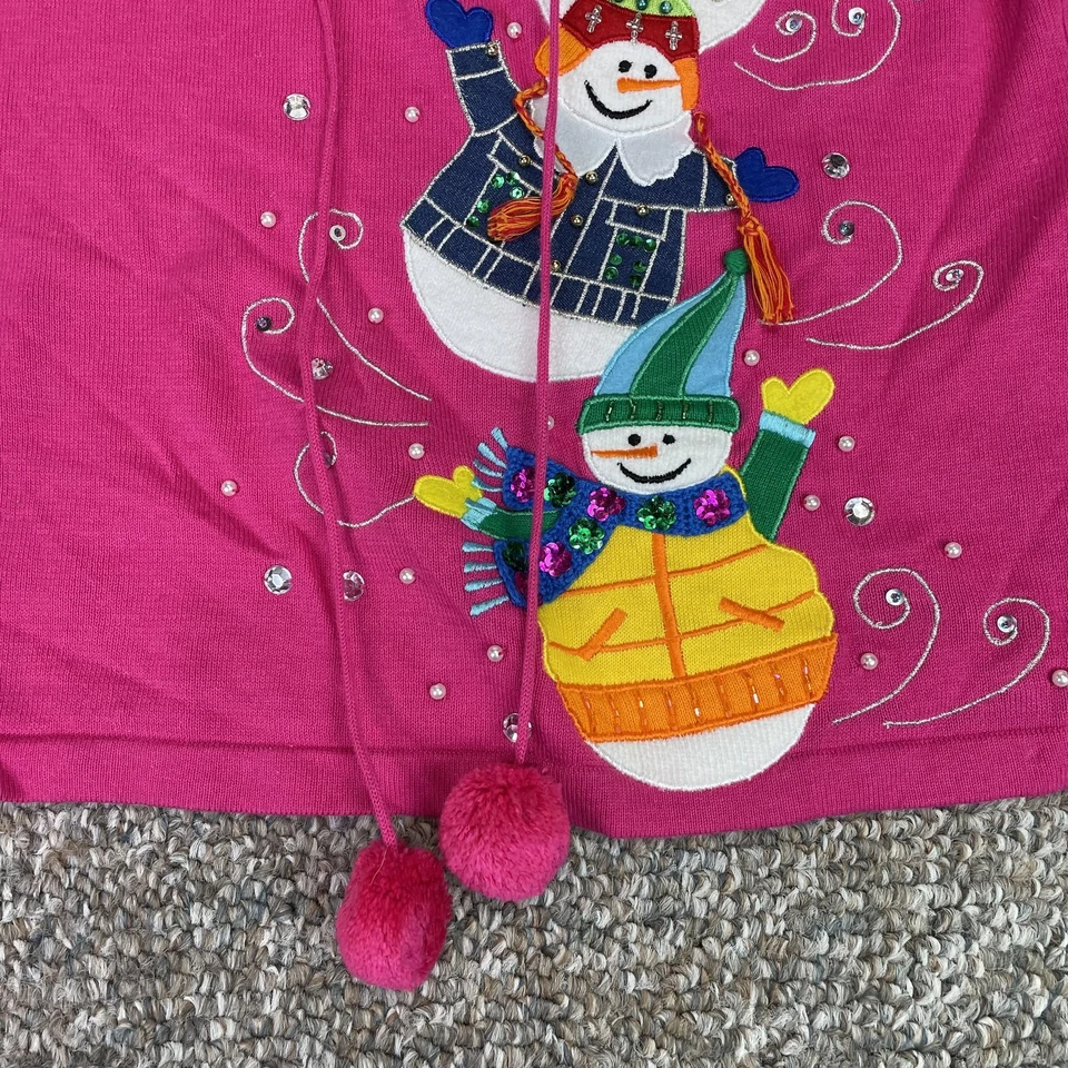 Jack B. Suéter rápido para mujer grande rosa muñeco de nieve apliques lentejuelas feas de Navidad Foto 3 de 4